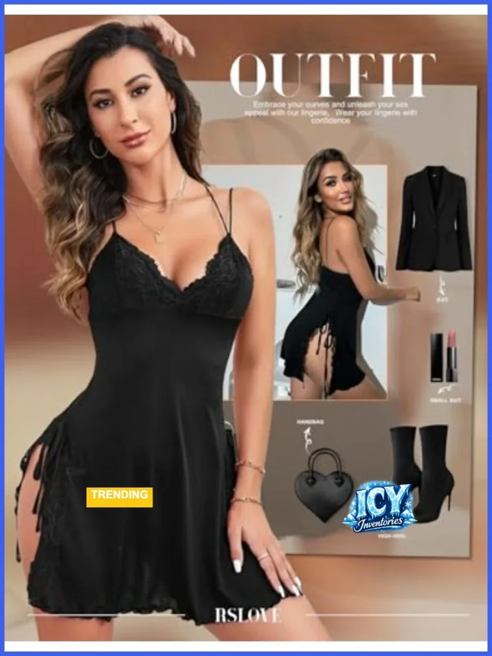 Women's Lace Babydoll Chemise Side Split Sleepwear Nightgown